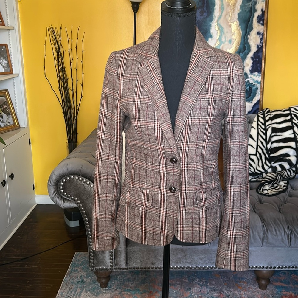L.O.G.G. by H&M Wool blend plaid academia brown rust silky lining pockets - Picture 2 of 8